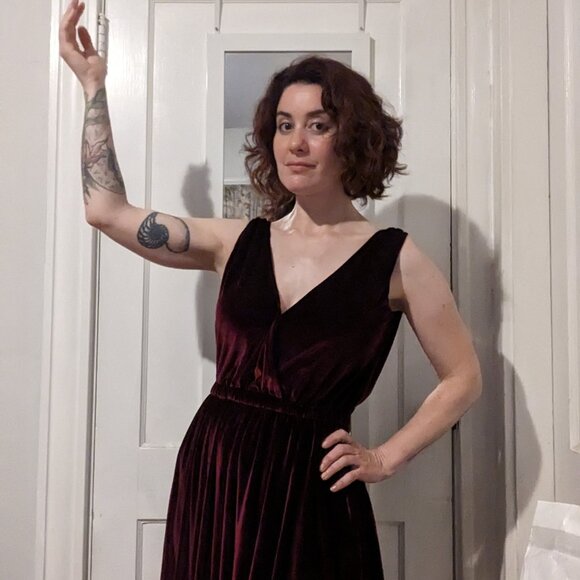 Ripley Rader 2 Velvet Dress Burgundy Red Low Deep Cut V Neck - Picture 11 of 11